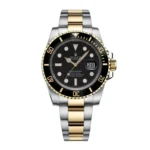 Super Clone Rolex Submariner Two Tone Black Watch Front View