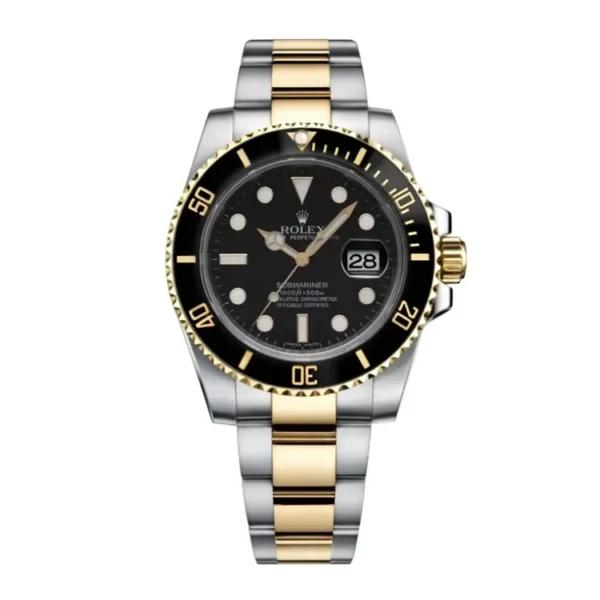 Super Clone Rolex Submariner Two Tone Black Watch Front View