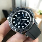 Close-up of the dial on the Rolex Yacht Master 42 m126659, emphasizing the clarity and beauty of the dial's design.