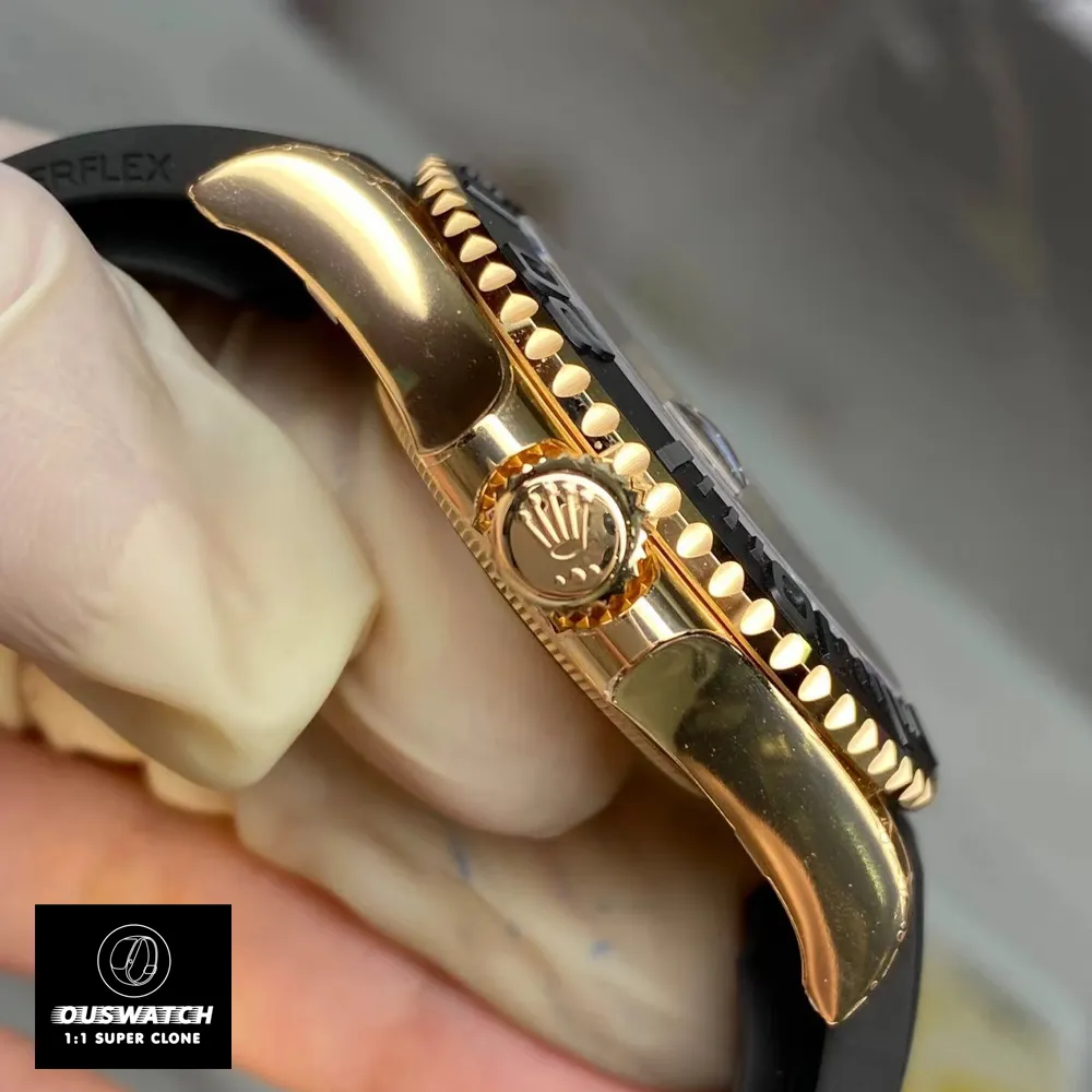 Close-up of Crown on Super Clone Rolex Yacht Master II Yellow Gold Watch