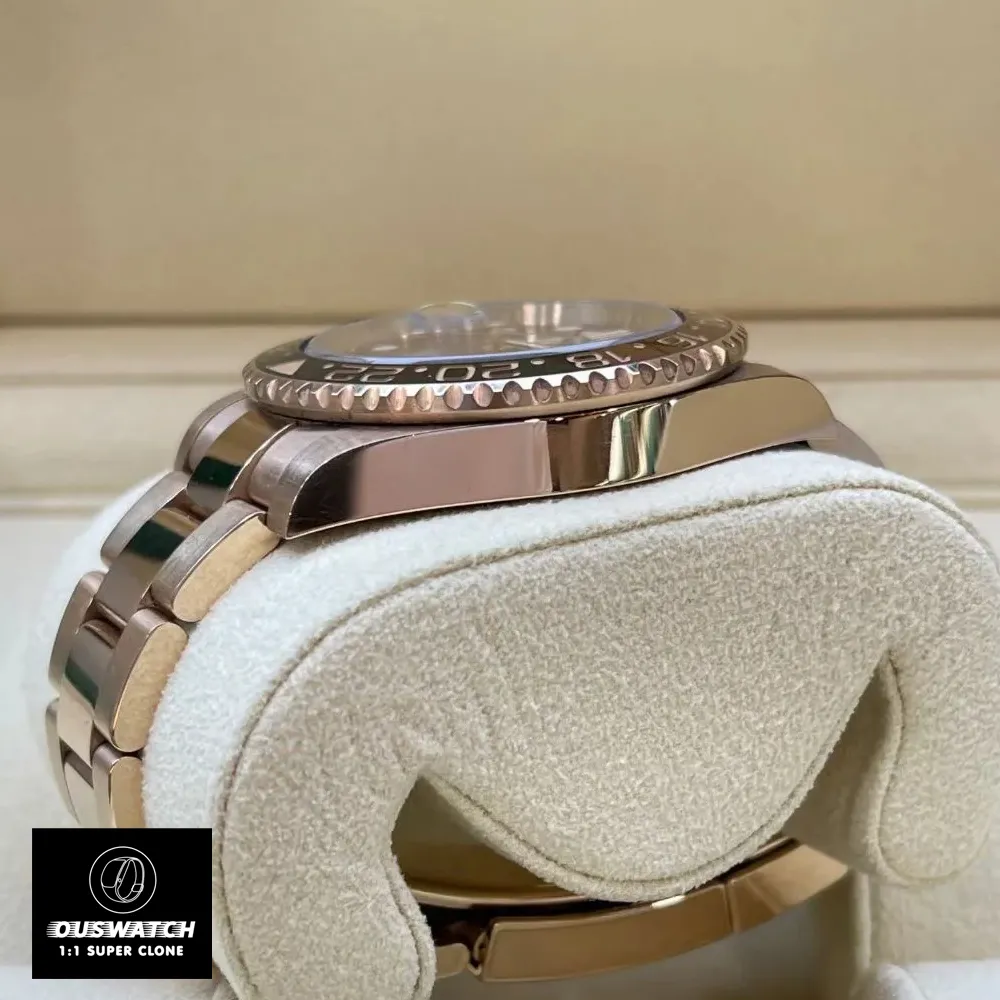 180-Degree View of the Super Clone Rolex 126715CHNR Watch, Showing the Side Rose Gold Case.