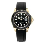 Super Clone Rolex Yacht Master II m226658 Watch featuring Yellow Gold Case, Black Dial, Oysterflex Bracelet, and Ceramic Cerachrom Bezel