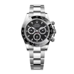 Super Clone Rolex Daytona Black Dial 126500LN-0002 Watch: Equipped with a chronograph function, featuring a black ceramic Cerachrom bezel and stainless steel case, perfectly matching the original design.