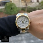 Replica Rolex Sky-Dweller White Dial on Wrist - 42mm Two-Tone Luxury Timepiece