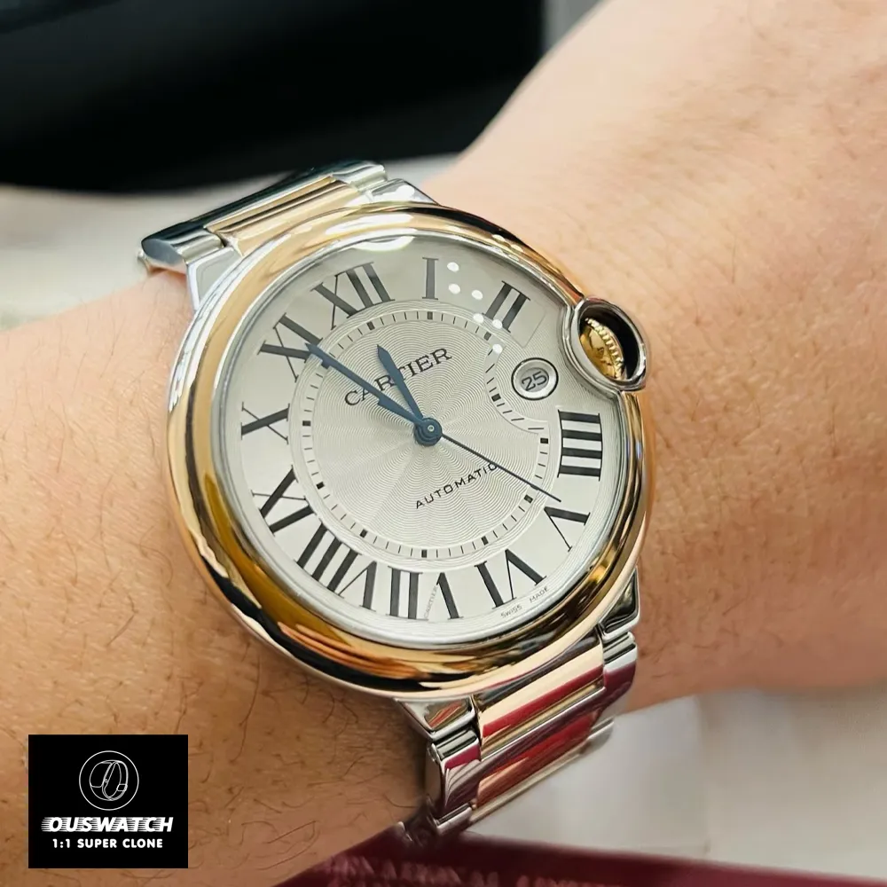 Worn on the Wrist: Cartier Ballon Bleu Two-Tone Watch, highlighting its luxurious and exquisite charm.