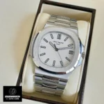 Super Clone Patek Philippe Nautilus 5711 White Dial watch displayed in box.