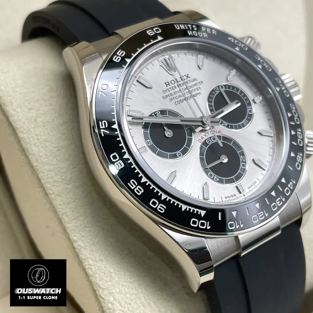 Rolex Daytona 126519LN stainless steel case and black ceramic bezel close-up.