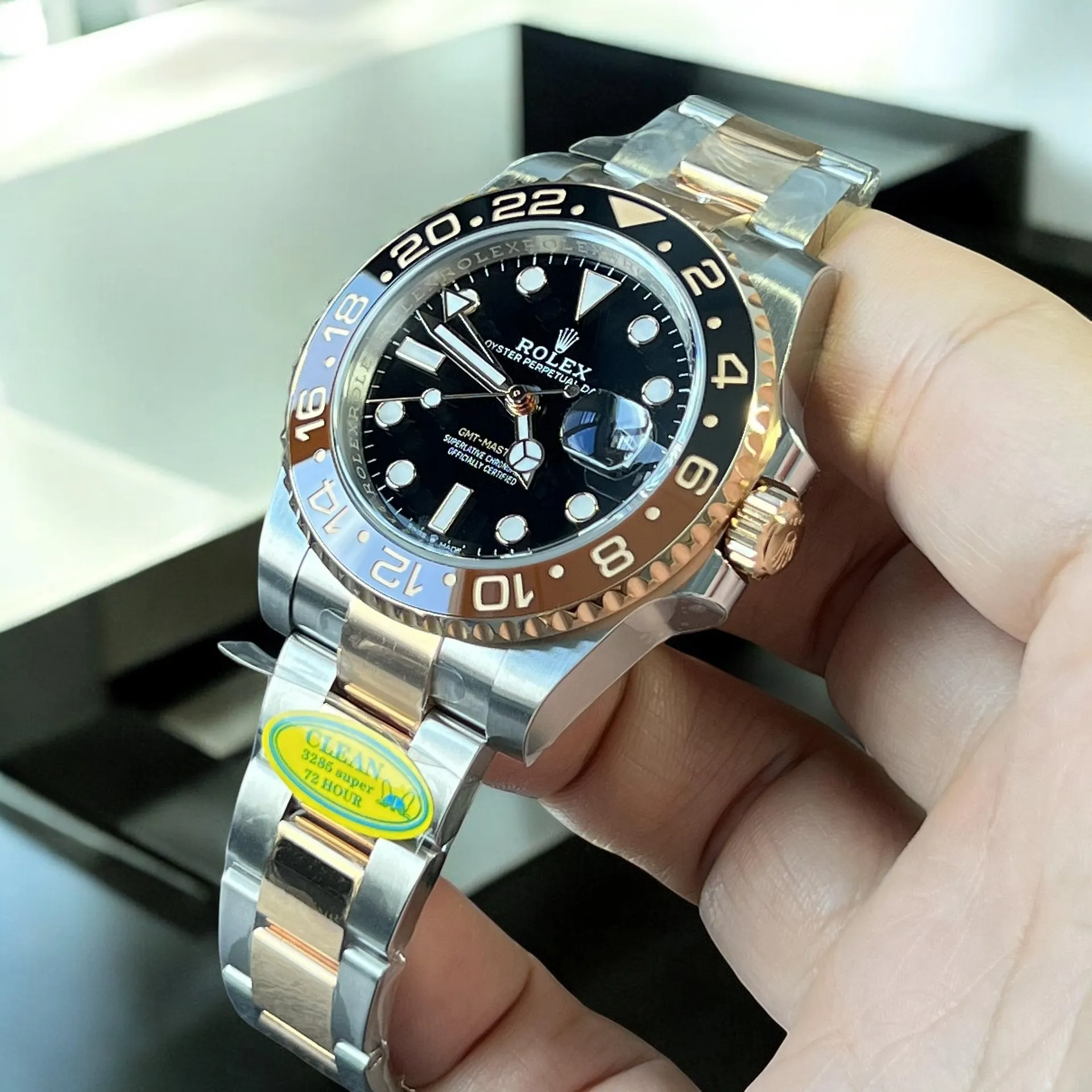 Super Clone Rolex GMT-Master II 126711CHNR panoramic view, showcasing the watch’s overall design.