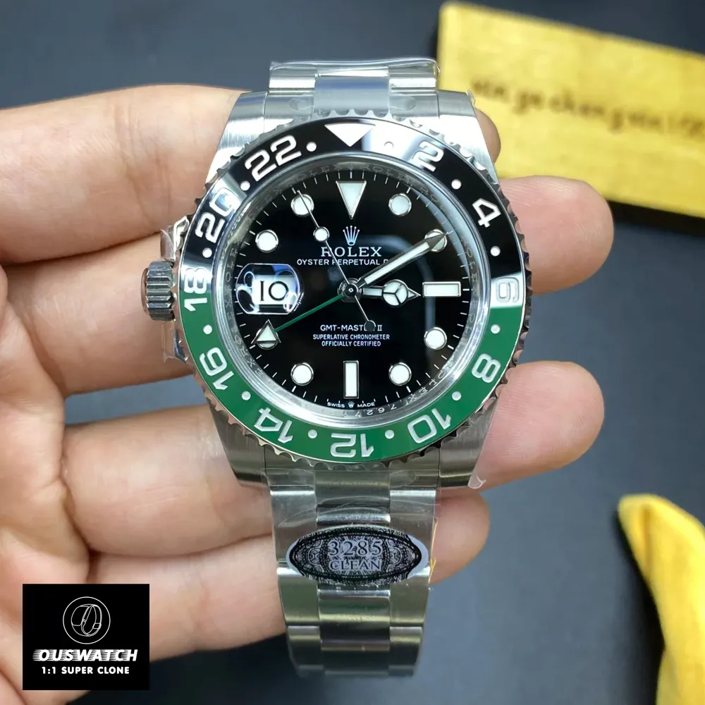 Super Clone Rolex Sprite GMT Master II 126720VTNR front view with green bezel
