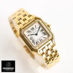 120-degree angle view of the Panthere de Cartier WJPN0066 super clone watch, highlighting its sleek profile and integrated bracelet design.