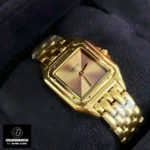 120-degree angle showcasing the Panthere de Cartier WGPN0031 super clone watch's sleek design and golden brown gradient dial.