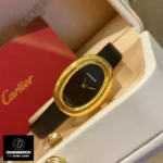 45-degree close-up of Cartier Baignoire Mini WGBA0040 watch dupe, presenting the curved case and classic mini size for ladies.