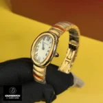 75-degree angle view of Cartier Baignoire Small Mode WGBA0013 watch dupe showing elegant dial