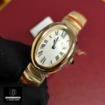 45-degree closeup of Cartier Baignoire Small WGBA0013 watch dupe dial with Roman numerals