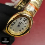 Case detail of Cartier Baignoire Small WGBA0013 watch dupe showing brushed and polished contrast