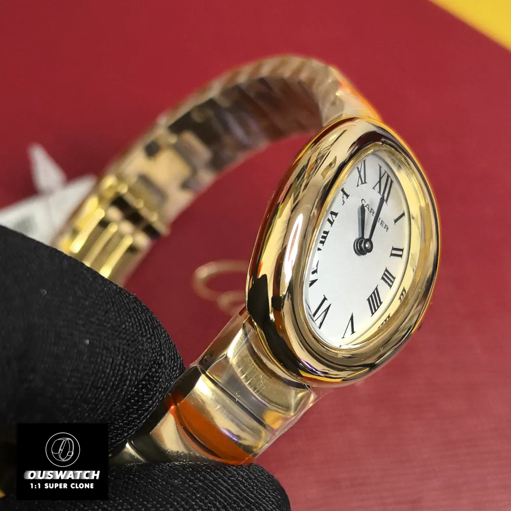 Side view of Cartier Baignoire Yellow Gold WGBA0013 watch dupe highlighting ultra-thin case