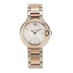 Cartier Ballon Bleu two-tone rose gold & steel timepiece isolated white background