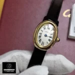 75-degree angle of Cartier Mini Baignoire WGBA0017 watch dupe highlighting classic dial