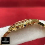 Side view of Cartier Panthere Small WGPN0047 watch dupe - Octagonal crown with synthetic spinel cabochon detail