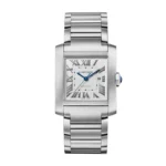 High-quality super clone of Cartier Tank Française Large WSTA0067 watch with white background, showcasing 316L stainless steel case and sapphire crystal clarity