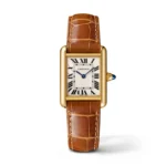 Cartier Tank Louis small model watch dupe - 18K yellow gold-plated case for women with Roman numeral dial, luxury replica timepiece