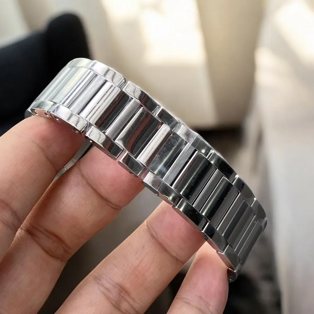 Brushed Steel Bracelet Close-up - Cartier Tank Must Inspired Watch Dupe with 18mm Lug Width