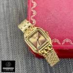 Comprehensive view of the Panthère de Cartier WGPN0031 super clone watch in yellow gold with a golden brown gradient dial.