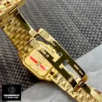 Closeup of double-folding clasp mechanism with 0.1mm engraving depth replicating genuine Cartier security system