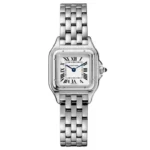 Panthère de Cartier small model WSPN0013 steel women's watch dupe, showcasing its elegant design and craftsmanship.