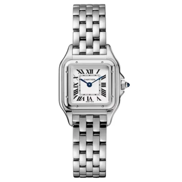 Panthère de Cartier small model WSPN0013 steel women's watch dupe, showcasing its elegant design and craftsmanship.