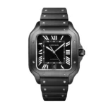 Super Clone Cartier Santos Black Large ADLC WSSA0039 Watch-With Black Case, Black Dial, Rubber Strap​