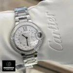 Luxurious Cartier Ballon Bleu W4BB0035 watch dupe featuring a diamond-studded design