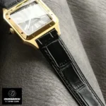 Close-up of the yellow gold case detailing on the Super Clone Cartier Santos-Dumont WGSA0115.