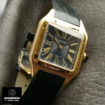 Super Clone Cartier Santos-Dumont Large Model in yellow gold with blue dial.