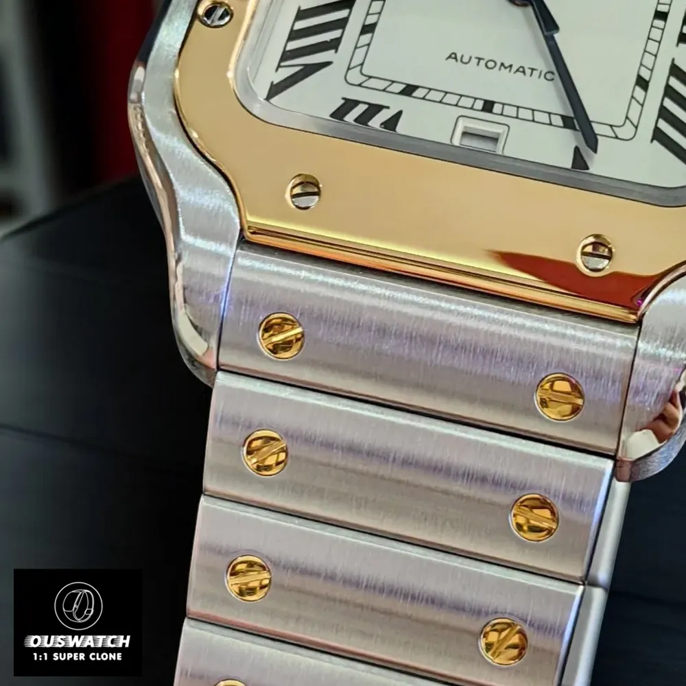 Super Clone Santos Two-Tone Bracelet Joint Detail - Solid screw-pinned links ensuring 5-year durability
