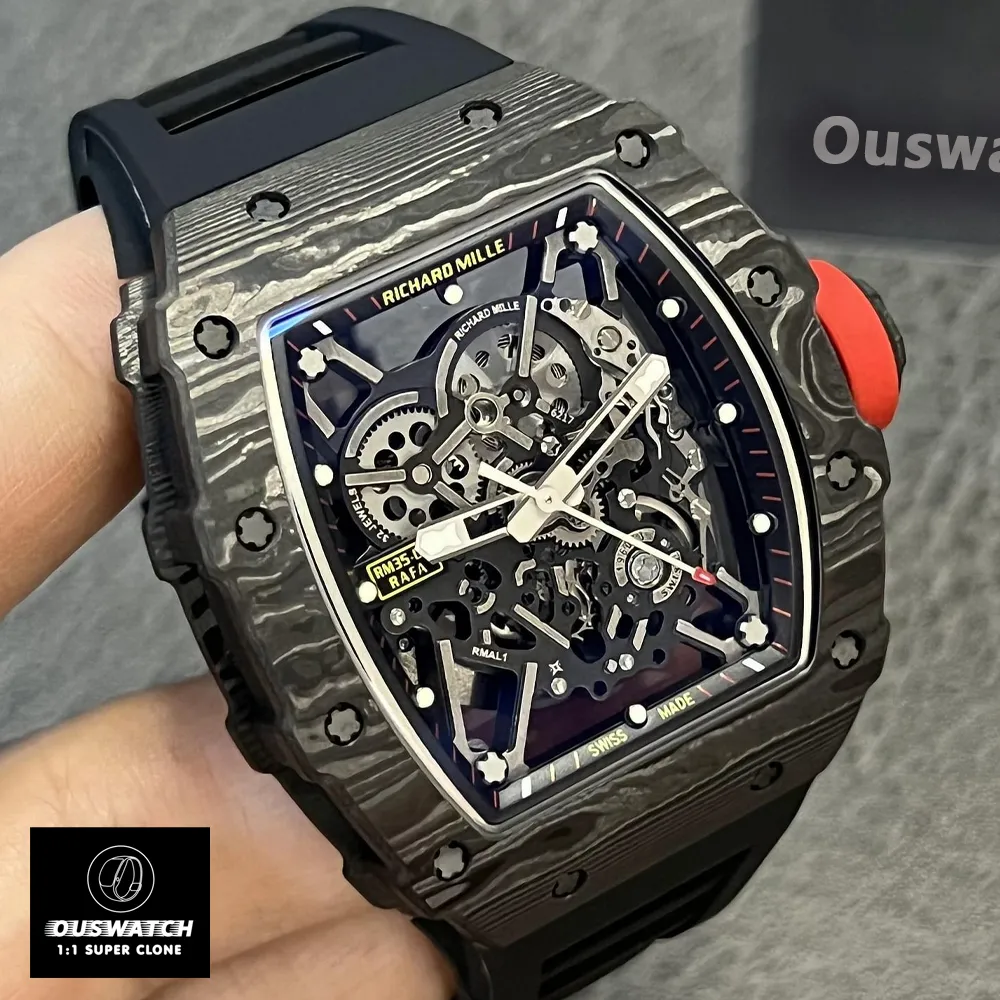 Full view of the Richard Mille RM 35-02 watch at a 120-degree angle.