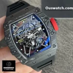 120° Angled View of Richard Mille RM 35-02 NTPT Carbon Case - Skeletonized Architecture & Ergonomic Design