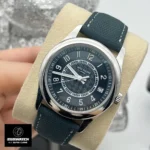 45-degree angled shot of the Calatrava 6007A-001 super clone front and strap integration, emphasizing the modern lug design