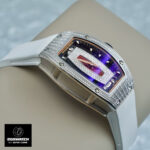 Pavé-set bezel with 48 DEF-grade cubic zirconia on Richard Mille ladies watch replica, prong setting accuracy ±0.05mm under 10x magnification