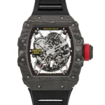 Black Richard Mille Copy RM 35-02 NTPT Carbon Super Clone Watch on a white background.