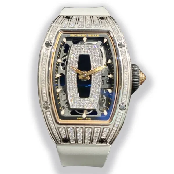 Richard Mille RM 07-01 Ladies Diamond Super Clone Watch with Full Pavé Setting on Clean White Background