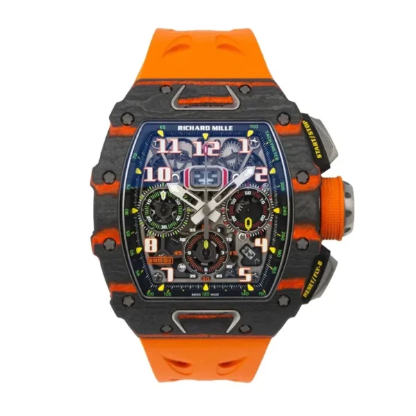 White‑background shot of the Richard Mille McLaren RM 11‑03 Yellow Flyback Chronograph