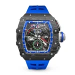 Richard Mille RM 011 Blue Flyback Chronograph on a white background.