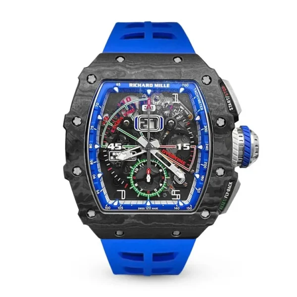 Richard Mille RM 011 Blue Flyback Chronograph on a white background.