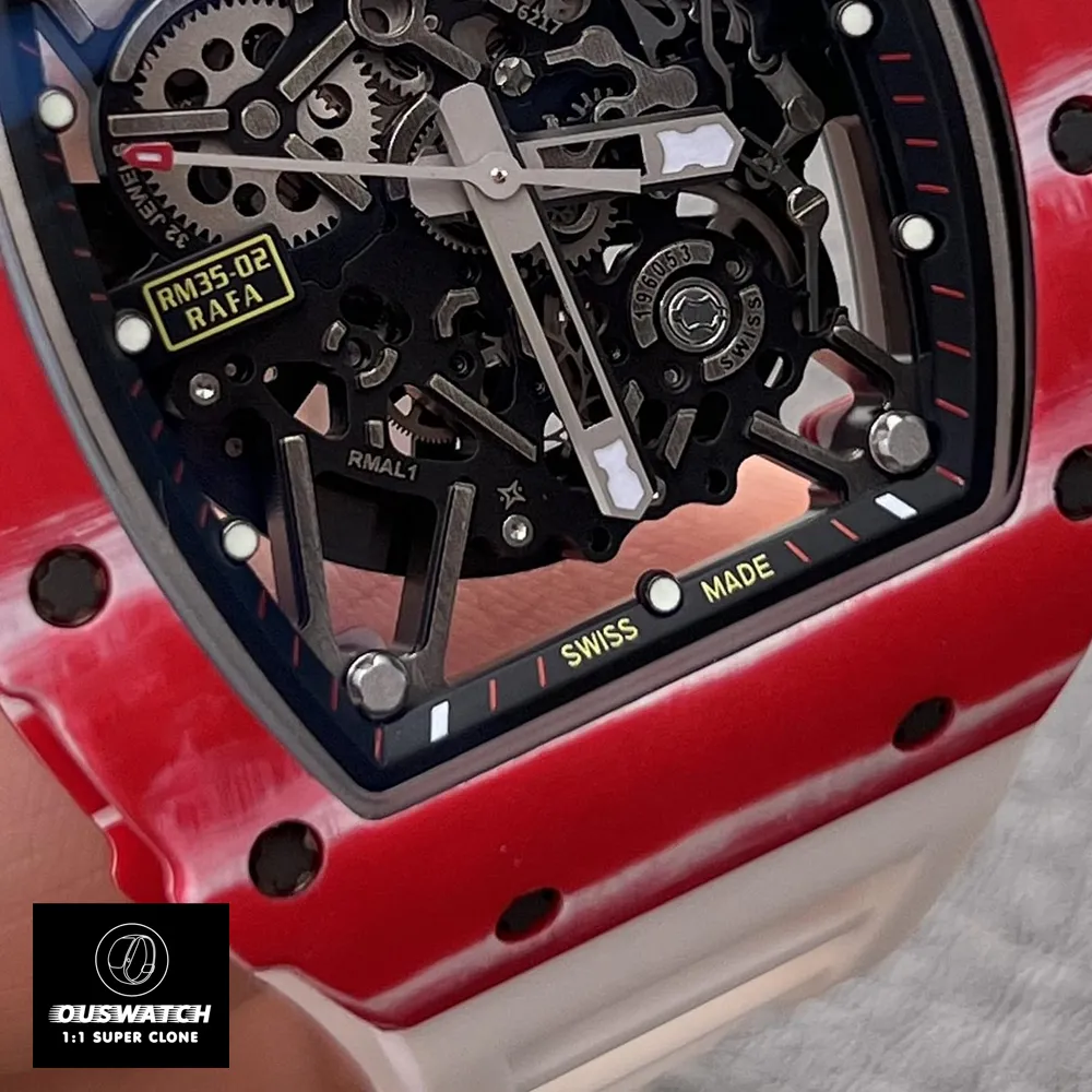 Partial close-up of the dial on the Richard Mille RM 35-02 watch
