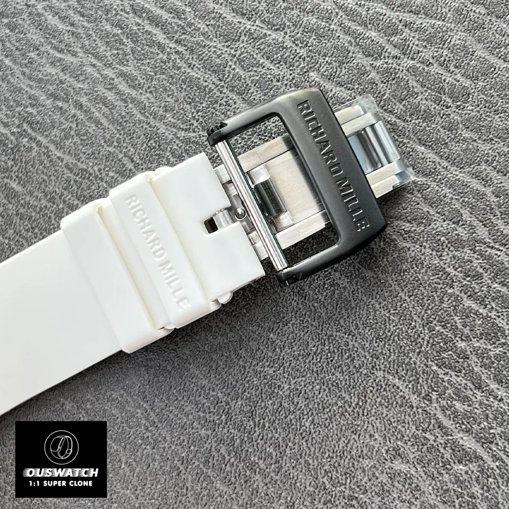 Richard Mille Rafael Nadal watch displaying a white strap with buckle detail