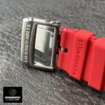 Close-up of the red strap and buckle on the Richard Mille Black RM 35-02.