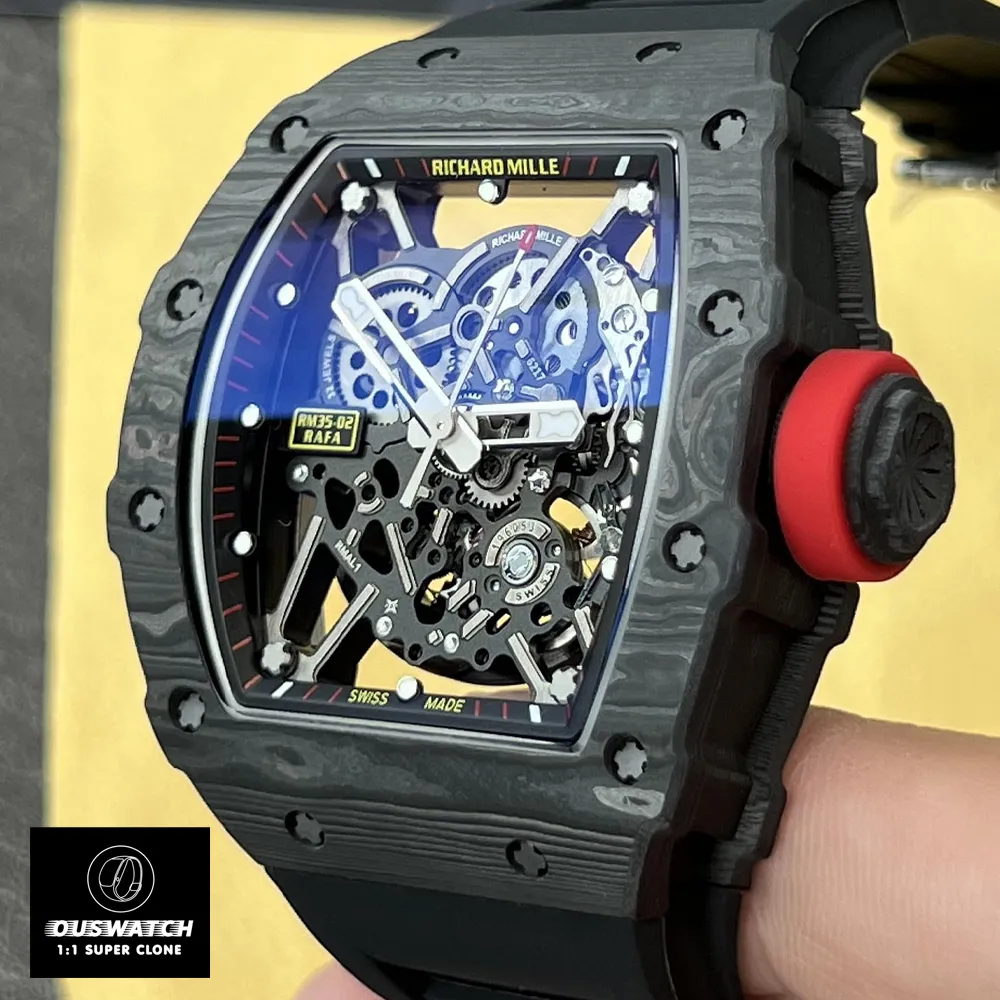 Side view of the Richard Mille RM 035 showing the crown and dial.