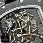Close-up of the movement detail on the back of the Richard Mille RM 055