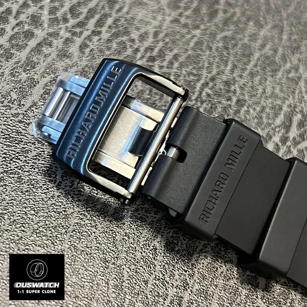 Richard Mille RM 055 with a black strap and pin buckle, combining modern style with high-quality construction for a refined look.